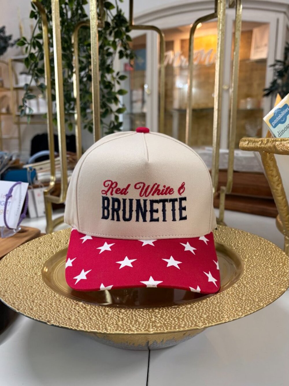 Red, White & Brunette Hat